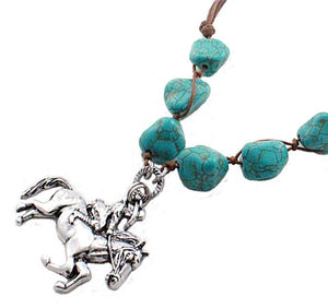 Antique Silver Cowgirl Necklace with Turquoise Beads