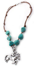 Load image into Gallery viewer, Antique Silver Cowgirl Necklace with Turquoise Beads