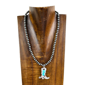 Navajo Pearl Necklace (17") with Metal Cowboy Boot Pendant