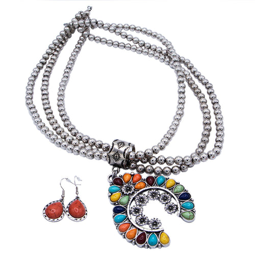 Horseshoe in Multicolor Stones Necklace