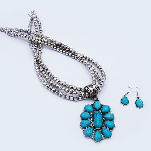 Turquoise Stone Necklace and Matching Earrings