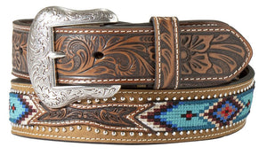 Men's Western 1-1/2" Belt with Floral Tabs & Embroidery