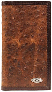 "Nocona" Western Ostrich Print Leather Brown Rodeo Wallet/Checkbook Cover