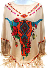 Load image into Gallery viewer, Native American Floral Skull Poncho - Tan