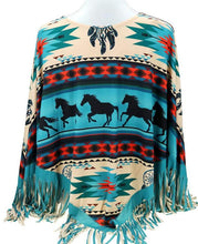 Load image into Gallery viewer, &quot;Aztec Horse&quot; Western Poncho - Turquoise