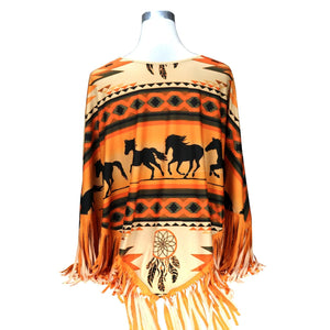 "Aztec Horse" Western Poncho - Brown