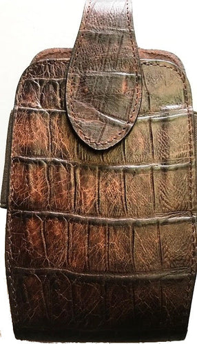 Western Brown Croc Leather Cell Phone Holder for iPhone 8+