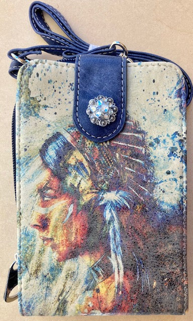Southwestern  Indian Chief Cell Phone Wallet /Crossbody