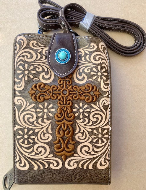 Western Cell Phone Wallet /Crossbody with Cross