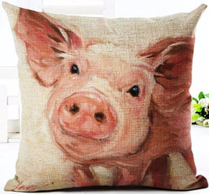 Farmhouse Pig Linen Accent Pillow - 18" x 18"