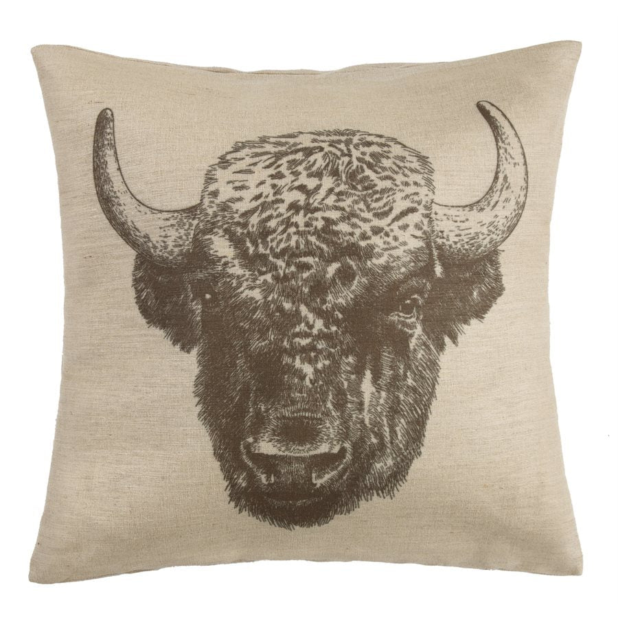 Buffalo Head Burlap Accent Pillow