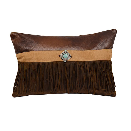 Faux Suede Lumbar Pillow with Concho & Fringe