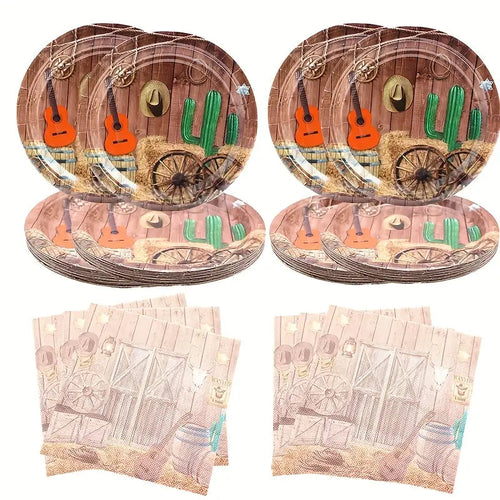 40-Piece Western Party Plates & Napkins Disposable