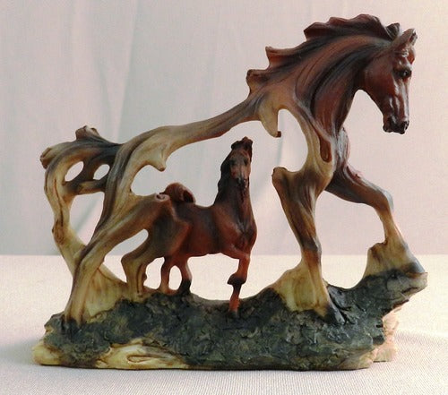 Horse in Horse Wood-Like Carved Figurine