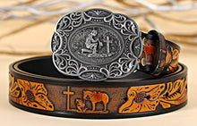 Load image into Gallery viewer, Praying Cowboy Tooled Leather Belt