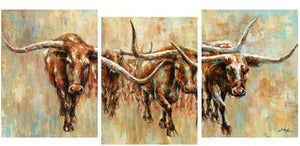 Longhorn 3-Piece  Canvas Wall Art - 48" Wide