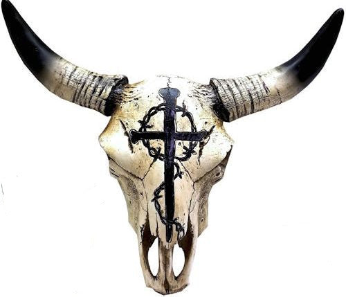 Cow Skull Wall Decor with Nail Cross & Barbwire