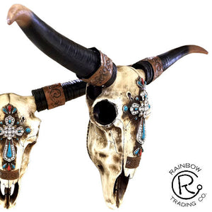 Cow Skull with Diamond Cross Wall Plaque - 36.5" Wide