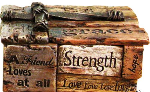Love, Hope, Faith & Strength Trinket Box with Twisted Nail Cross
