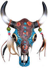Load image into Gallery viewer, Cowskull Wall Plaque with Gems and Tooled Leather Look