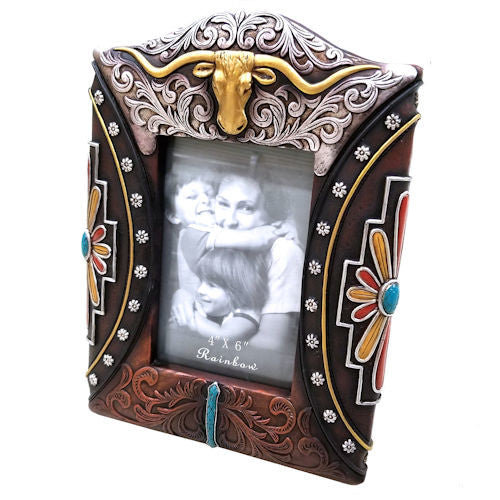 Longhorn with Silver Pattern Photo Frame - Choose From 2 Sizes!
