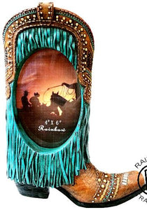 Western Fringed Turquoise Cowboy Boot Photo Frame - 4" x 6"