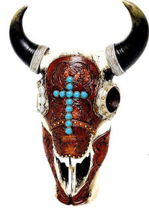 Tooled Leather Look Cow Skull Vase