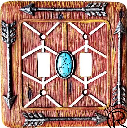 Southwestern Arrow Double Switch Cover with Turquoise Stone