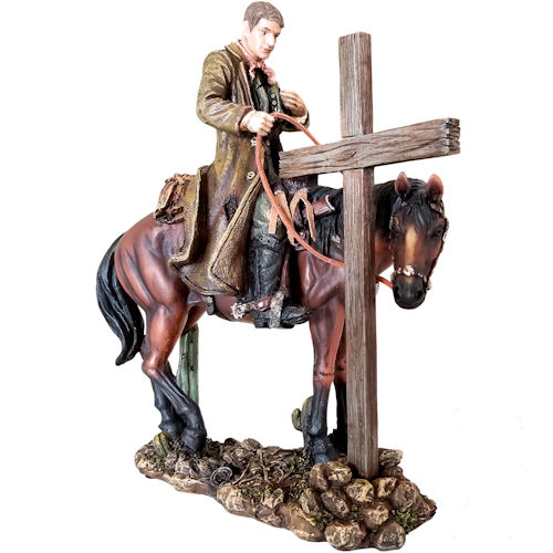 Cowboy & Horse at Cross Sculpture