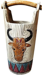 Western Skull Bucket Vase - 12" Tall