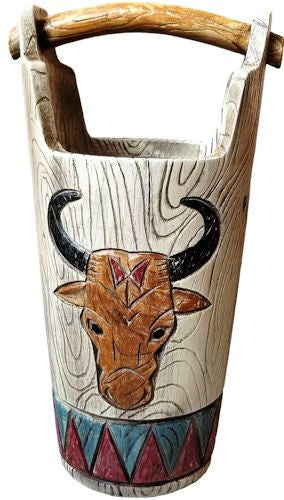 Western Skull Bucket Vase - 12