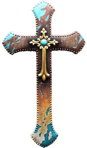 Cowhide & Turquoise Wall Cross