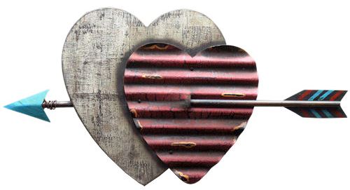 Double Heart Corrugated Metal and Wood with Arrow Plaque
