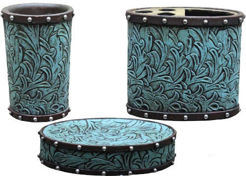 Western Floral Turquoise 3-Piece Bathroom Set