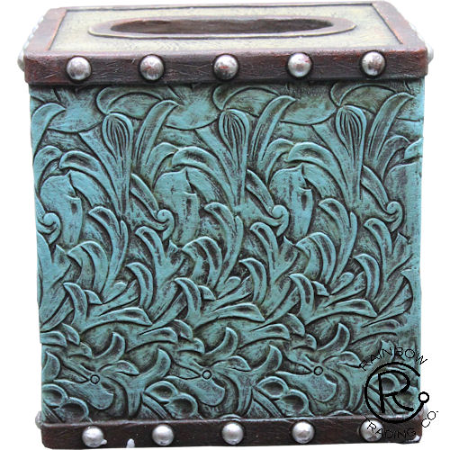 Western Floral Turquoise Tissue Box