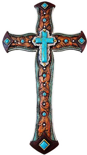 Tooled Wall Cross with Turquoise