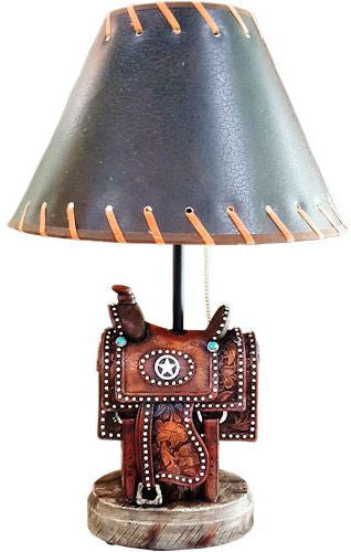 Western Saddle Table Lamp with Texas Star