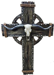 Longhorn with Wagon Wheel Wall Cross