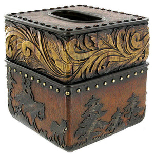 Western Wood & Floral Look Square Tissue Box