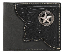 Load image into Gallery viewer, Genuine Leather Tooled  Men&#39;s Bi-Fold Wallet with Star Concho- Choose From 3 Colors!