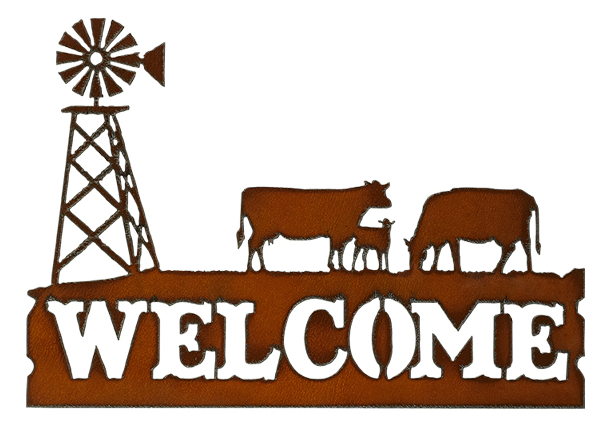 Cows with Windmill Welcome Sign