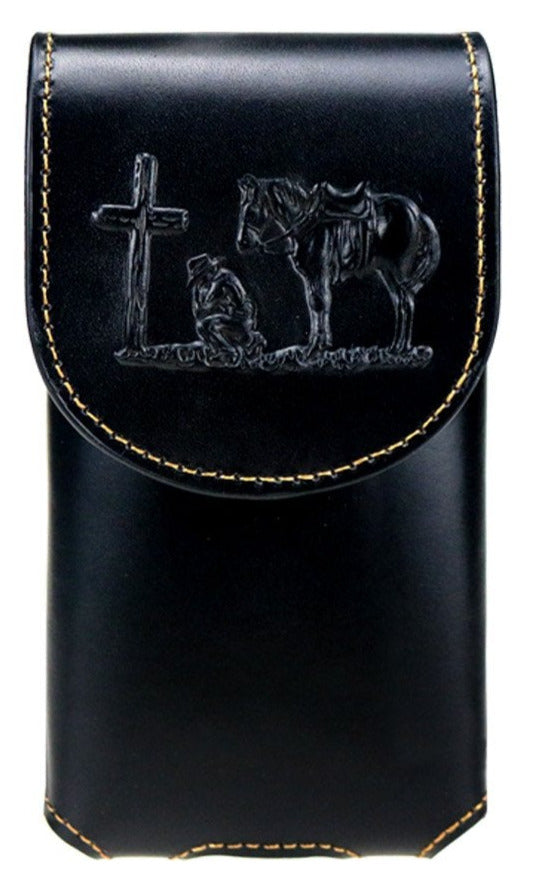 Praying Cowboy Genuine Leather Belt Loop Holster Cell Phone Case Praying Cowboy Genuine Leather Belt Loop Holster Cell Phone Case