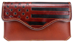 US Flag Genuine Leather Belt Loop Holster Cell Phone Case - Choose From 3 Colors!