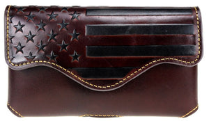 US Flag Genuine Leather Belt Loop Holster Cell Phone Case - Choose From 3 Colors!