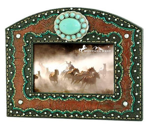 Turquoise Stone Concho Faux Leather Resin Texture Photo Frame