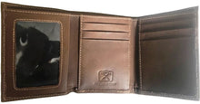 Load image into Gallery viewer, Twisted-X Brown Distressed Tri-Fold Wallet with Red Embroidered Logo