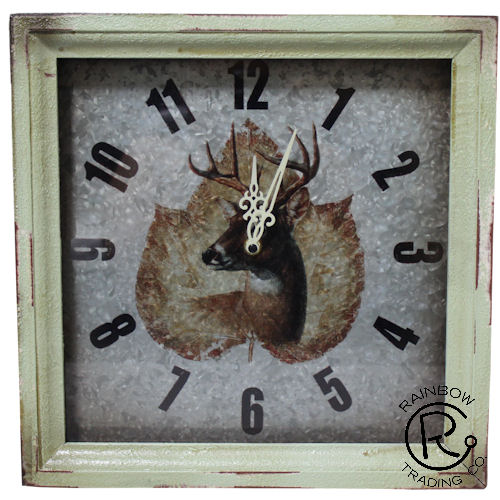 Deer Clock on Metal and Wood Frame