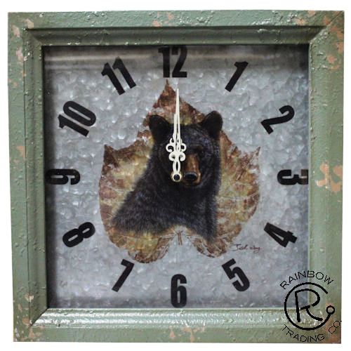 Bear Clock on Metal and Wood Frame