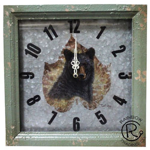 Bear Clock on Metal and Wood Frame