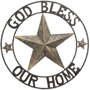 "God Bless Our Home" 34" Round Metal Wall Art